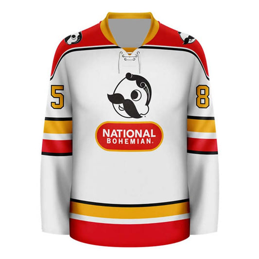 Personalized National Bohemian Stripe Hockey Jersey - Flexiquor.com