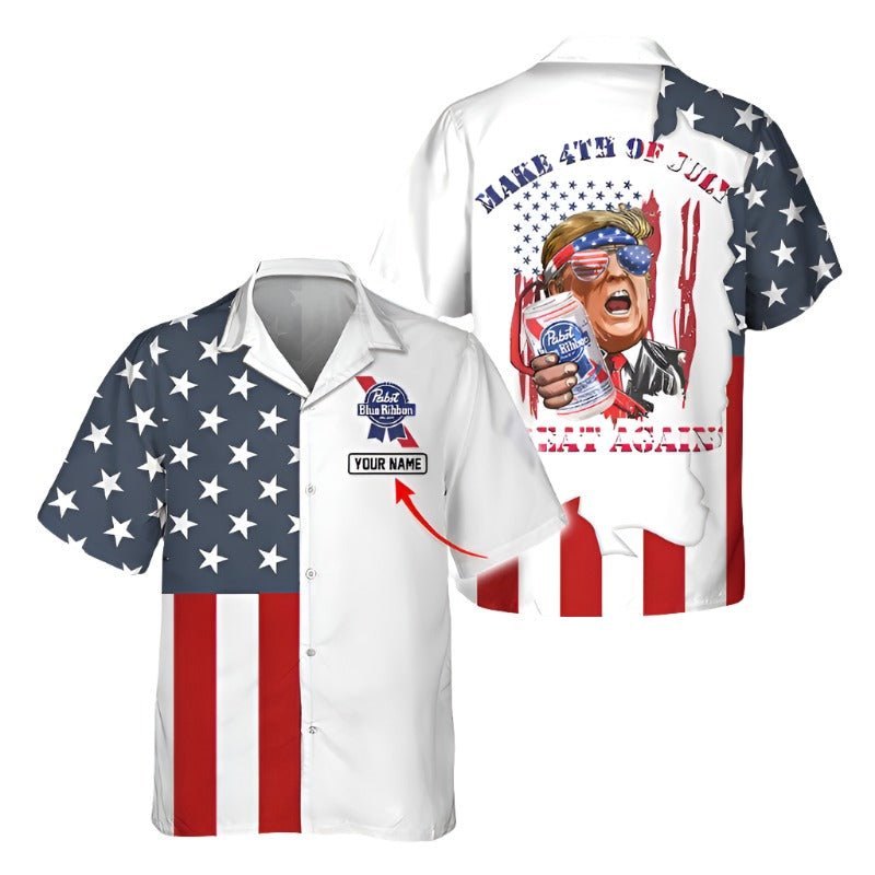 Personalized Pabst Blue Ribbon Donal Trump Independence Day Hawaiian Shirt - Flexiquor.com