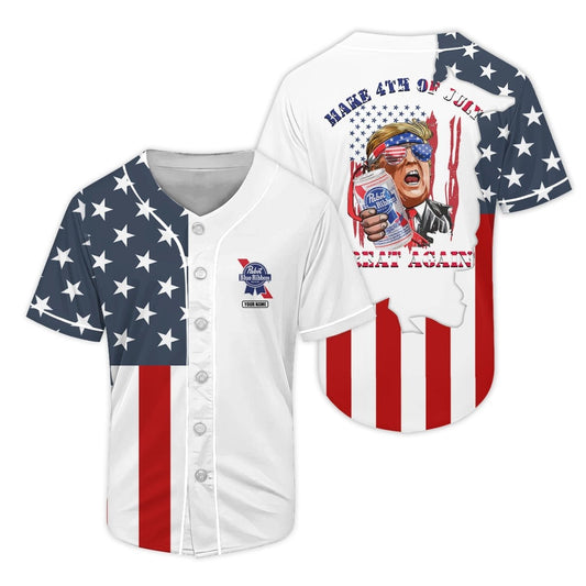 Personalized Pabst Blue Ribbon Donald Trump Independence Day Baseball Jersey - Flexiquor.com