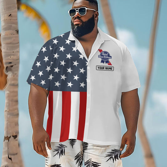 Personalized Pabst Blue Ribbon Donald Trump Men's Plus Size Hawaiian Shirt