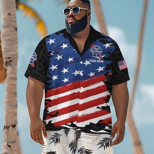 Personalized Pabst Blue Ribbon Freedom Eagle Men's Plus Size Hawaiian Shirt - Flexiquor.com