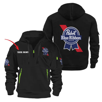 Personalized Pabst Blue Ribbon Half Zip Hooded Sweatshirt - Flexiquor.com