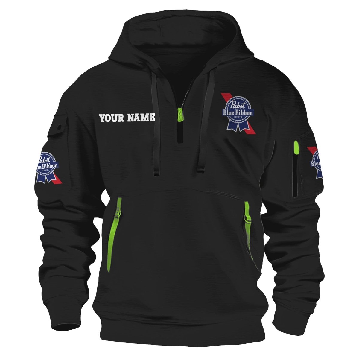 Personalized Pabst Blue Ribbon Half Zip Hooded Sweatshirt - Flexiquor.com