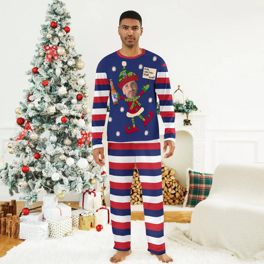 Personalized Face Pabst Blue Ribbon Make Christmas Drink Again Family Pajamas Set - Flexiquor.com