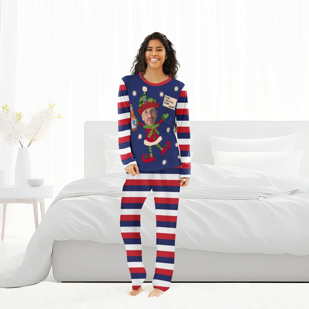Personalized Face Pabst Blue Ribbon Make Christmas Drink Again Family Pajamas Set - Flexiquor.com