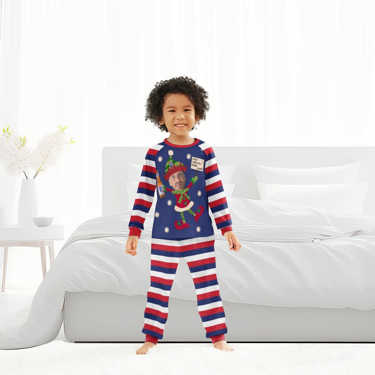 Personalized Face Pabst Blue Ribbon Make Christmas Drink Again Family Pajamas Set - Flexiquor.com
