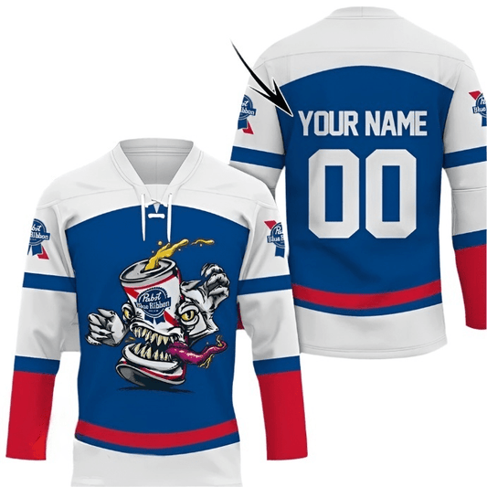 Personalized Pabst Blue Ribbon Monster Hockey Jersey - Flexiquor.com