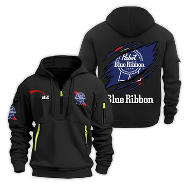 Personalized Pabst Blue Ribbon Monster Scratches Half Zip Hooded Sweatshirt - Flexiquor.com