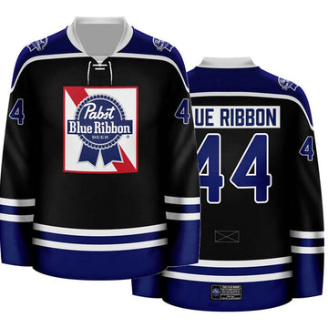 Personalized Pabst Blue Ribbon White Stripe Hockey Jersey - Flexiquor.com