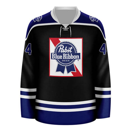 Personalized Pabst Blue Ribbon White Stripe Hockey Jersey - Flexiquor.com