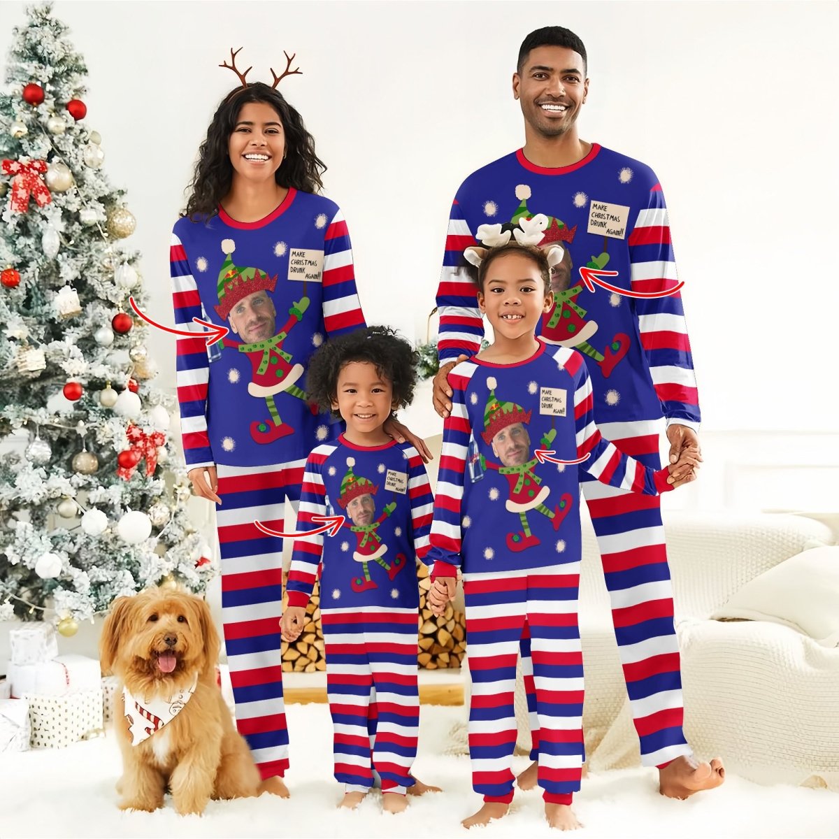 Personalized Face Red Bull Make Christmas Drink Again Family Pajamas Set - Flexiquor.com