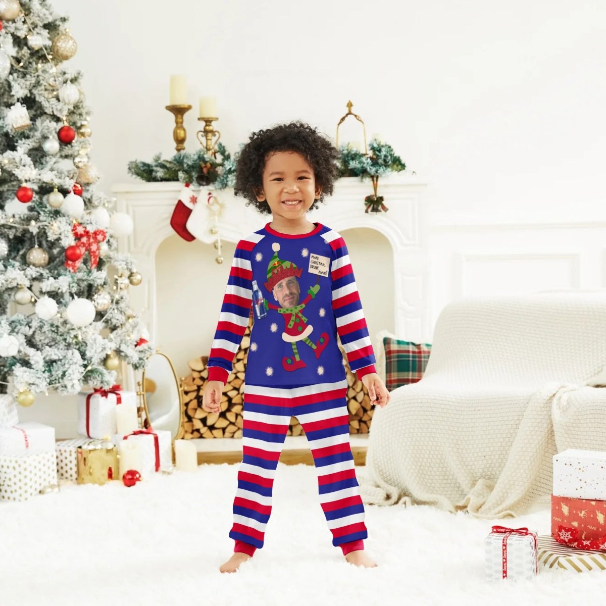 Personalized Face Red Bull Make Christmas Drink Again Family Pajamas Set - Flexiquor.com