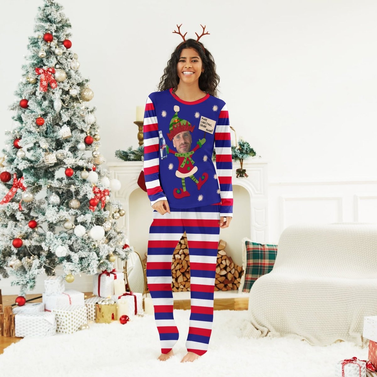 Personalized Face Red Bull Make Christmas Drink Again Family Pajamas Set - Flexiquor.com