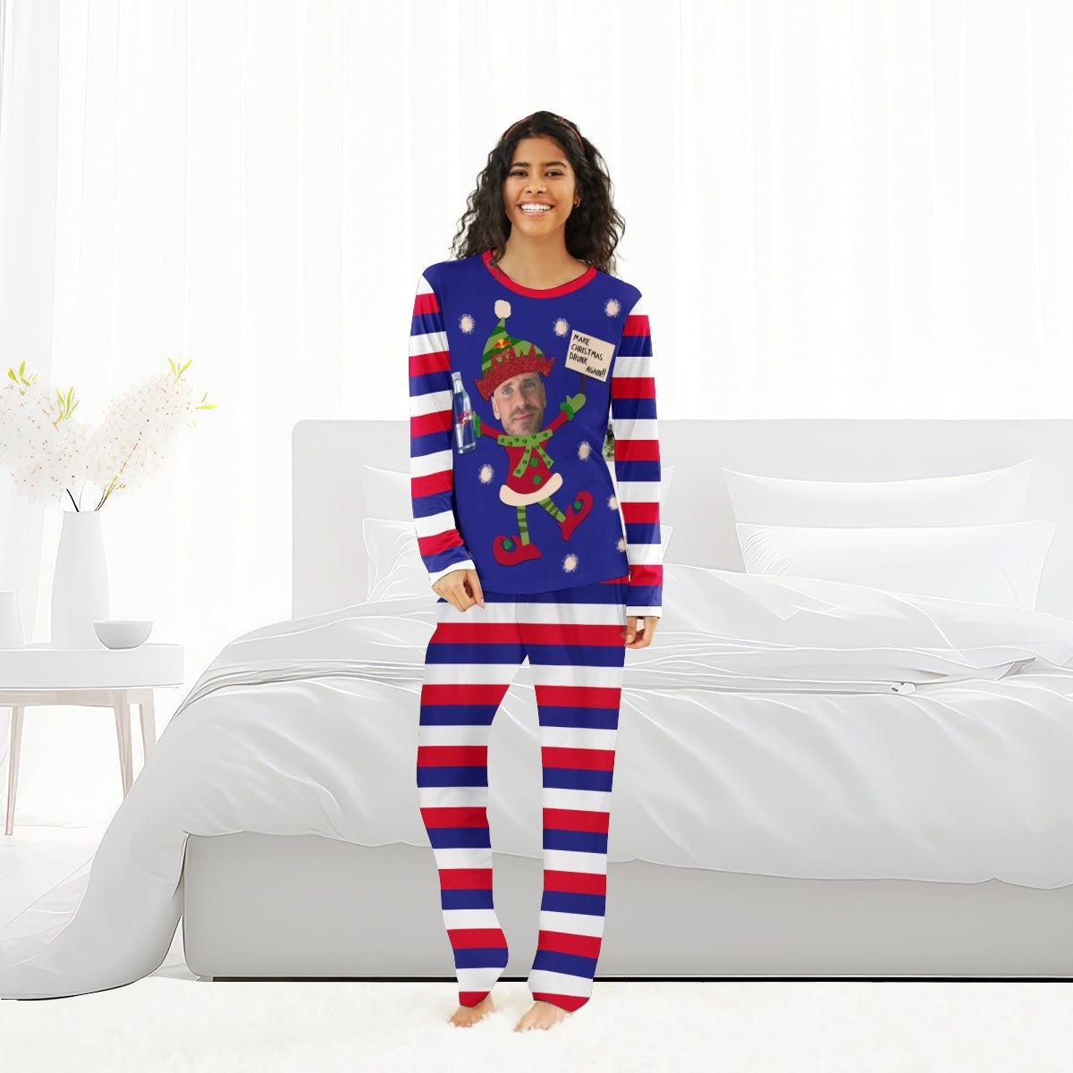Personalized Face Red Bull Make Christmas Drink Again Family Pajamas Set - Flexiquor.com
