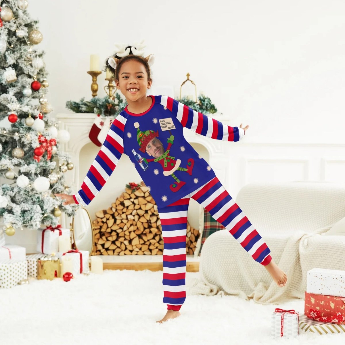 Personalized Face Red Bull Make Christmas Drink Again Family Pajamas Set - Flexiquor.com