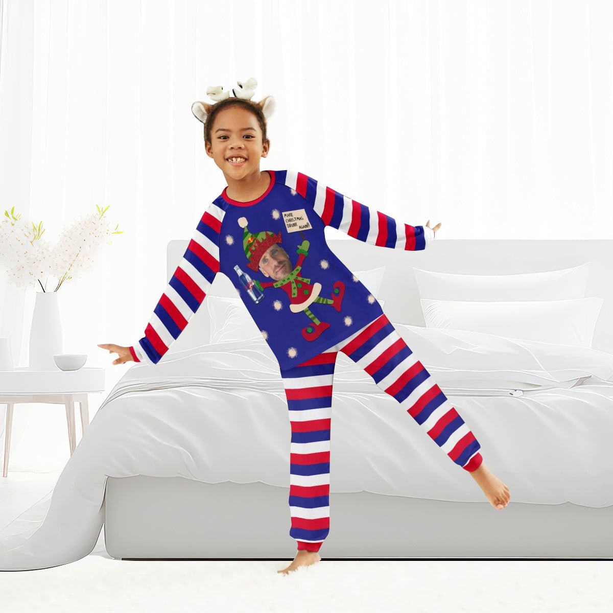 Personalized Face Red Bull Make Christmas Drink Again Family Pajamas Set - Flexiquor.com