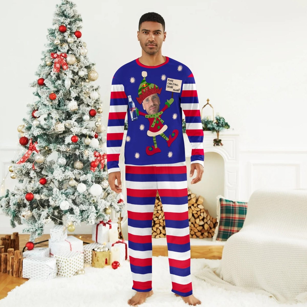 Personalized Face Red Bull Make Christmas Drink Again Family Pajamas Set - Flexiquor.com