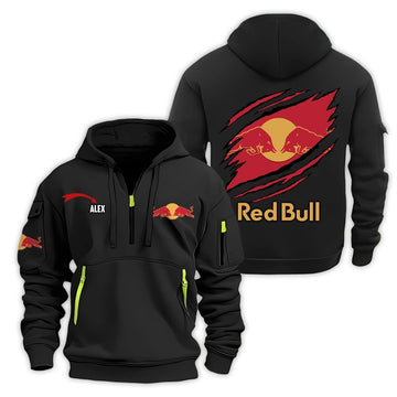 Personalized Red Bull Monster Scratches Half Zip Hooded Sweatshirt - Flexiquor.com