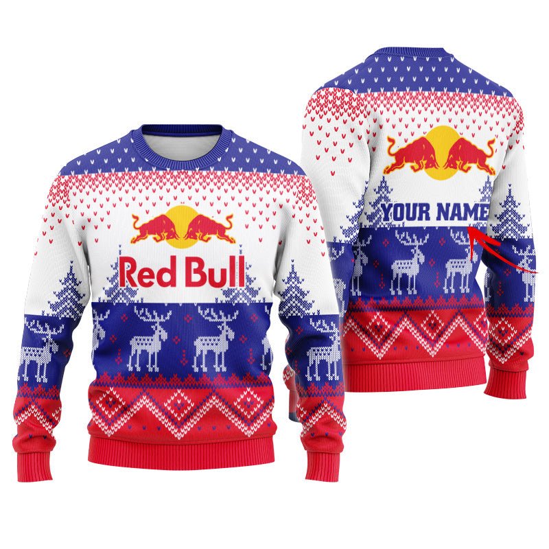 Personalized Red Bull Winter Reindeer Ugly Sweater - Flexiquor.com