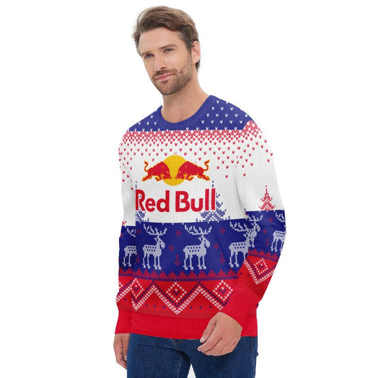 Personalized Red Bull Winter Reindeer Ugly Sweater - Flexiquor.com