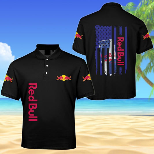 Red Bull American Flag Men's Plus Size Polo Shirt - Flexiquor.com