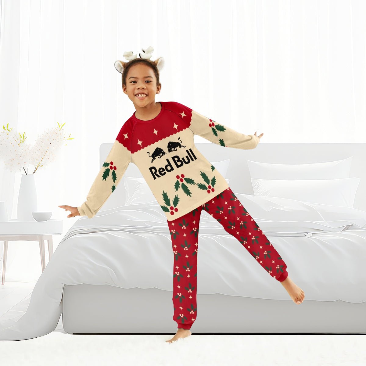 Red Bull Christmas Cherry Family Pajamas Set - Flexiquor.com