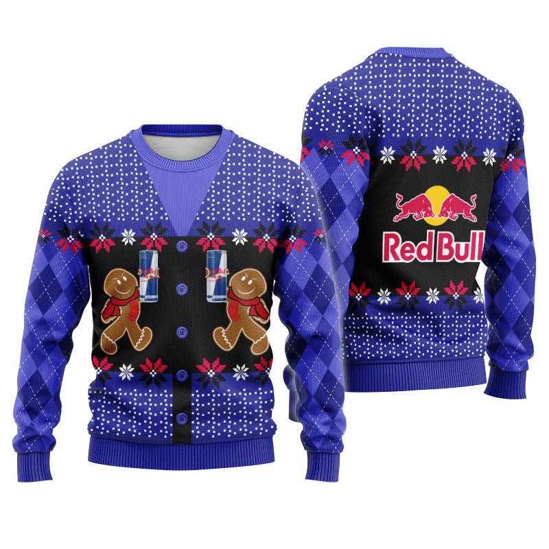 Red Bull Christmas Gingerbread Ugly Sweater - Flexiquor.com