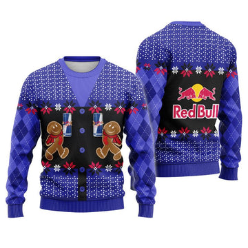 Red Bull Christmas Gingerbread Ugly Sweater - Flexiquor.com