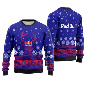 Red Bull Christmas Snowing Reindeer Ugly Sweater - Flexiquor.com