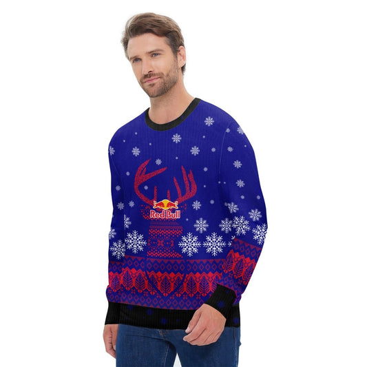 Red Bull Christmas Snowing Reindeer Ugly Sweater - Flexiquor.com