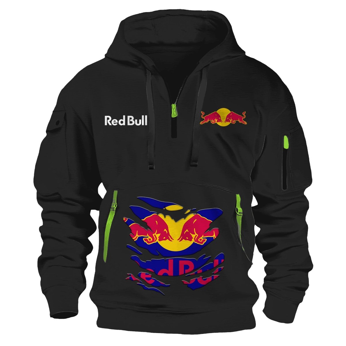 Red Bull Scratches Marks Half Zip Hooded Sweatshirt - Flexiquor.com