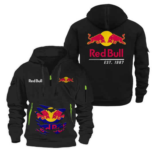 Red Bull Scratches Marks Half Zip Hooded Sweatshirt - Flexiquor.com