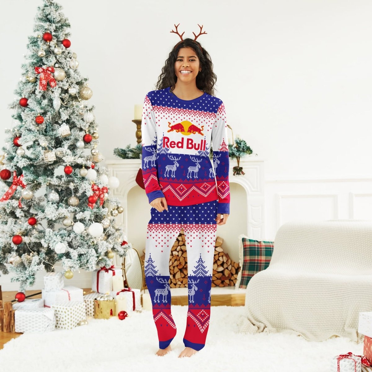 Red Bull Winter Reindeer Family Pajamas Set - Flexiquor.com