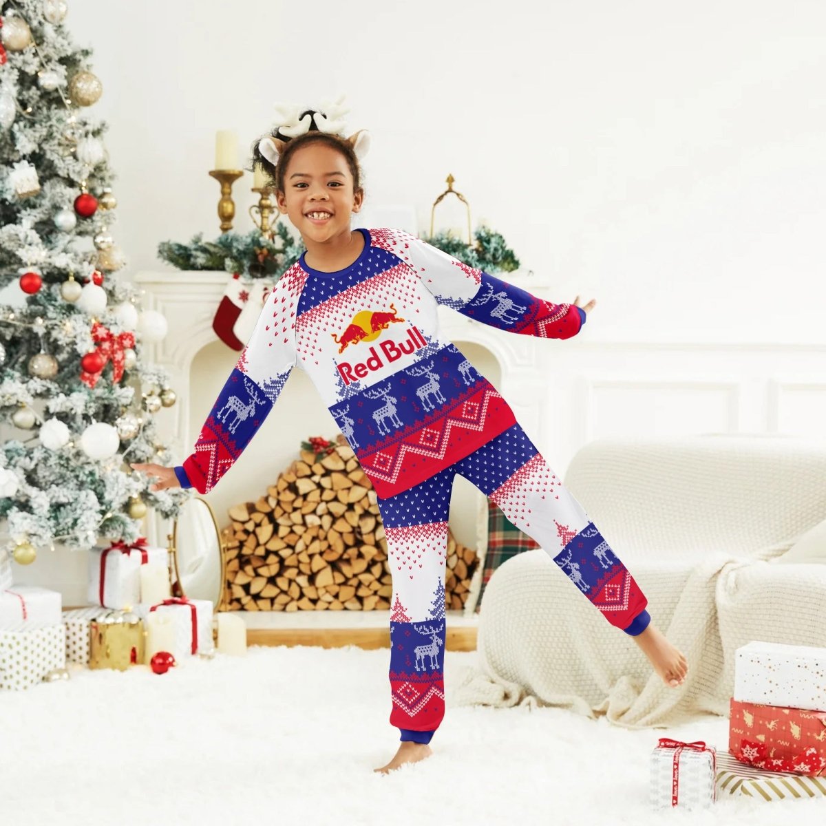 Red Bull Winter Reindeer Family Pajamas Set - Flexiquor.com