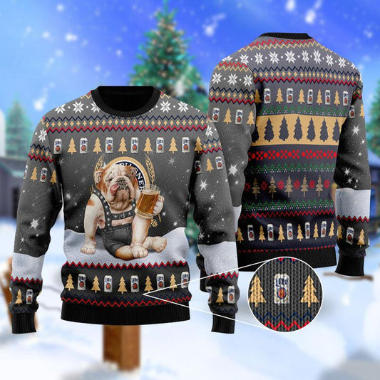Bulldog Drink Lite Beer Christmas Sweater
