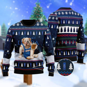 Bulldog Drink Michelob Ultra Beer Ugly Christmas Sweater