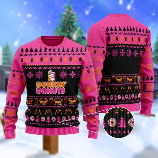 Christmas Scenes With Dunkin' Donuts Ugly Sweater