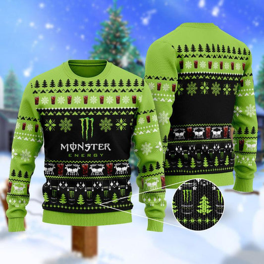 Christmas Scenes With Monster Energy Ugly Sweater
