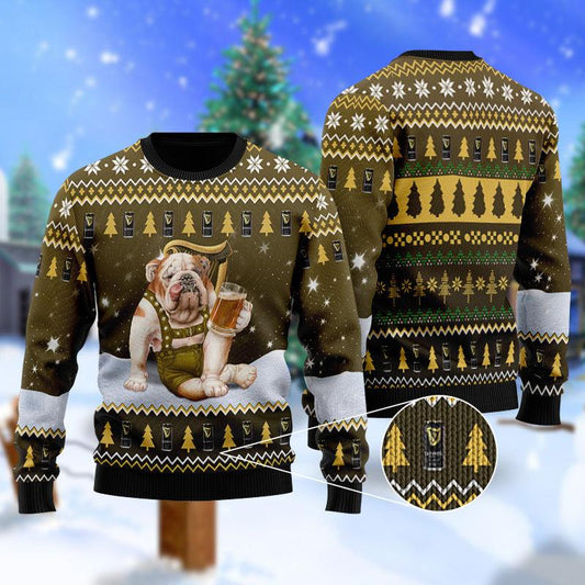 Bulldog Drink Guinness Beer Christmas Sweater