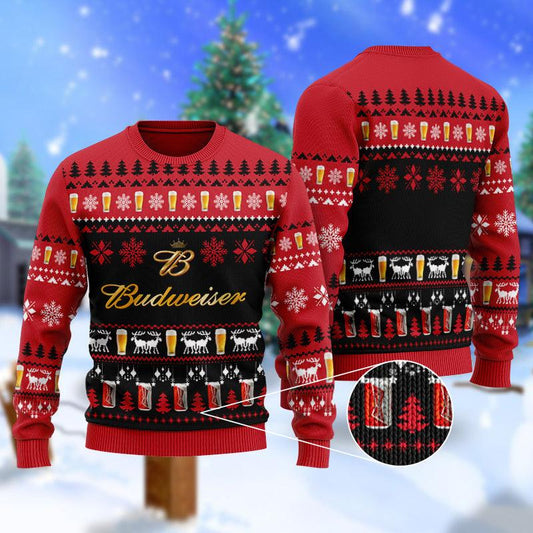 Christmas Scenes With Budweiser Beer Ugly Sweater