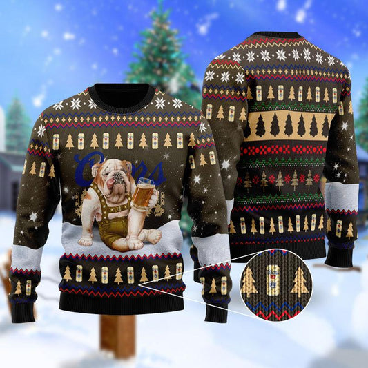 Bulldog Drink Coors Banquet Beer Christmas Ugly Sweater