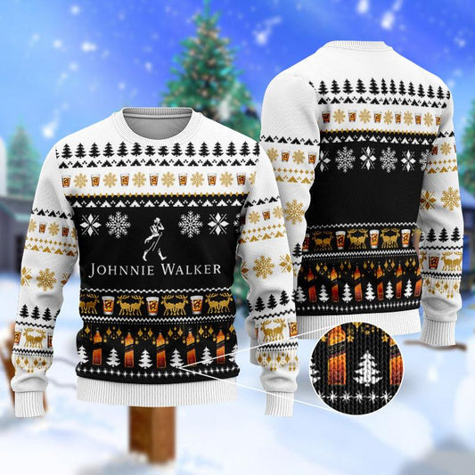 Christmas Scenes With Johnnie Walker Whiskey Ugly Sweater