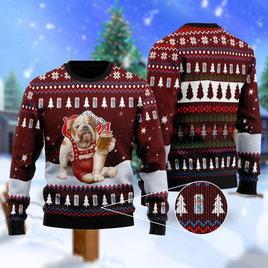 Bulldog Drink Coors Light  Beer Christmas Sweater