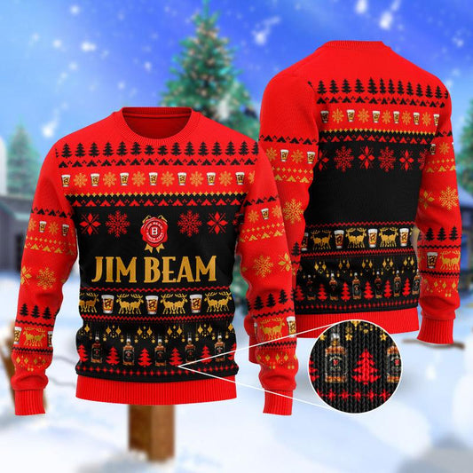 Christmas Scenes With Jim Beam Bourbon Ugly Sweater