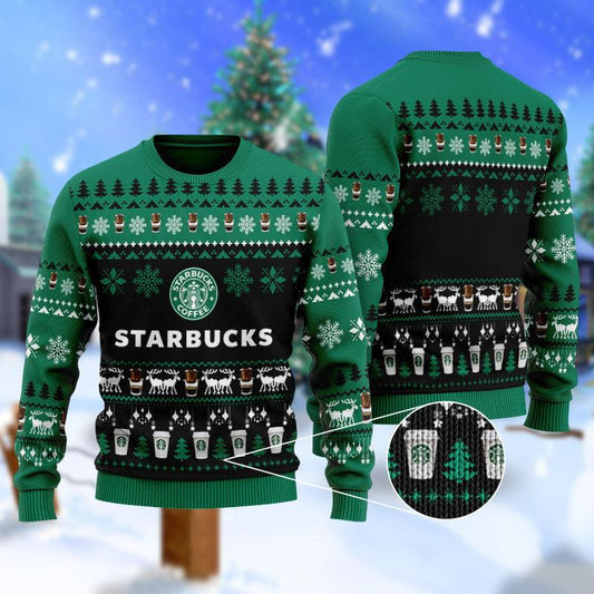 Christmas Scenes With Starbucks Coffee Ugly Sweater
