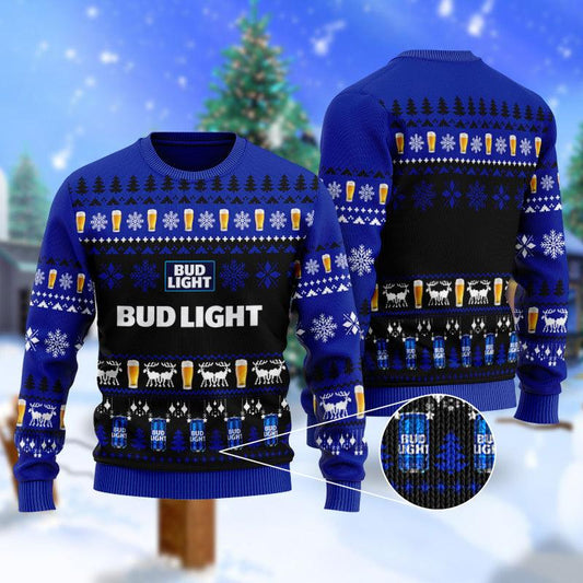 Christmas Scenes With Blue Bud Light Beer Ugly Sweater