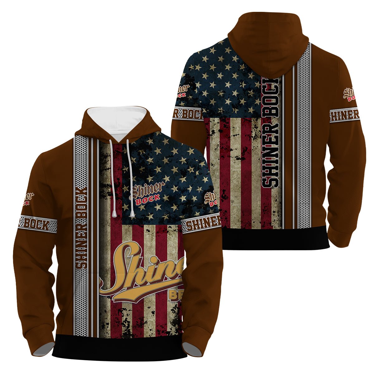 Shiner Bock Stainless Steel American Flag Hoodie & Zip Hoodie - Flexiquor.com