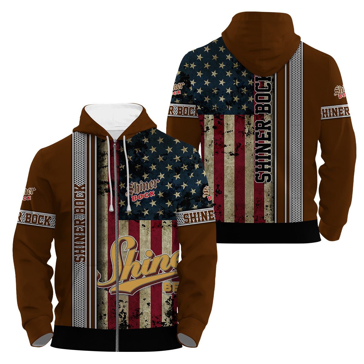 Shiner Bock Stainless Steel American Flag Hoodie & Zip Hoodie - Flexiquor.com