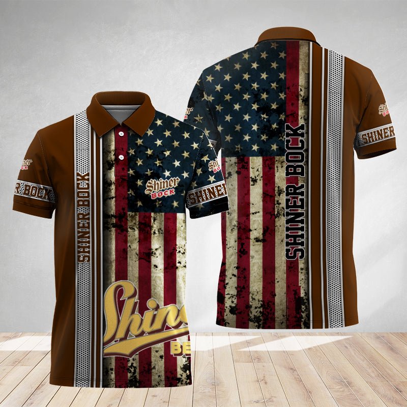 Shiner Bock Stainless Steel American Flag Polo Shirt - Flexiquor.com