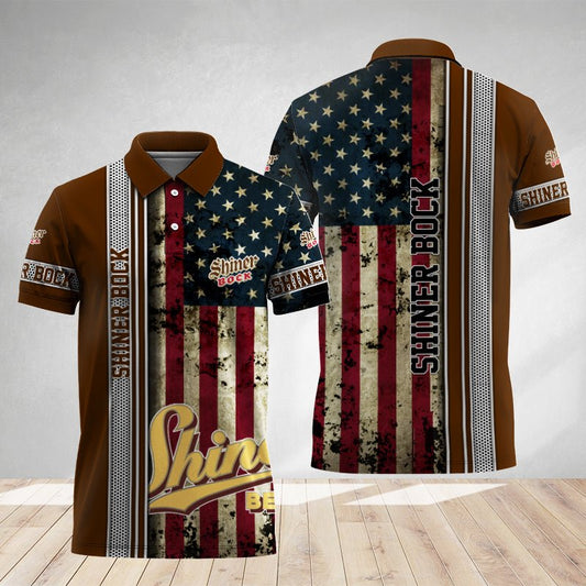 Shiner Bock Stainless Steel American Flag Polo Shirt - Flexiquor.com
